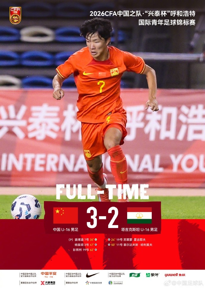 开云官方网站-两连胜！呼和浩特国际青年足球锦标赛，U16国足3-2塔吉克斯坦U16